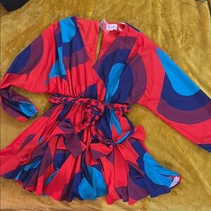 L'ATISTE Red and Blue Abstract Dress